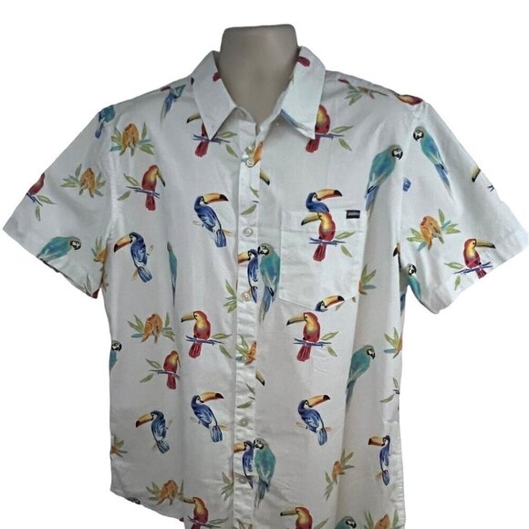 Chubbies Mens White Hawaiian Aloha Toucan Bird Button Up Shirt XL Pocket Cotton - Picture 3 of 7